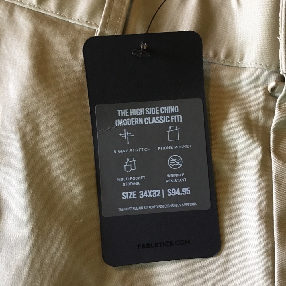 Fabletics High Side Chino Modern Classic Fit Men's Sporty Khaki Pants 34 X 32 - Picture 6 of 7